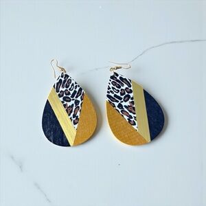 Gold and Leopard Print Teardrop Earrings